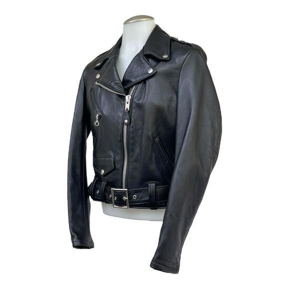 SCHOTT NYC Womens M Leather 1 Star Perfecto Moto Jacket Cropped Biker Belted NWT - Picture 7 of 16